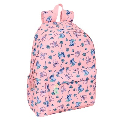 Mochila cor-de-rosa com desenhos de cães azuis e palmeiras