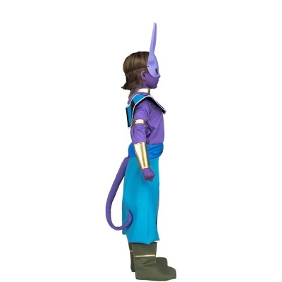 Fantasia infantil roxa e azul com máscara e acessórios dourados