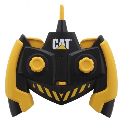 Comando remoto CAT preto e amarelo com botões redondos e antena