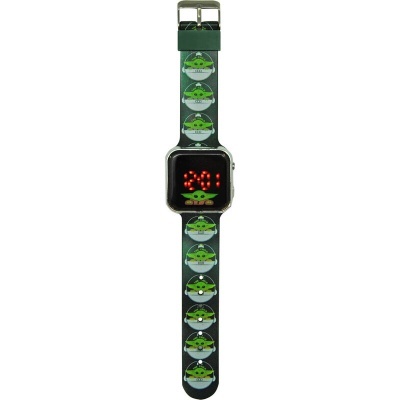 Relógio digital com bracelete verde e personagem baby Yoda