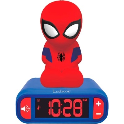 Relógio despertador digital azul com figura Homem-Aranha 3D