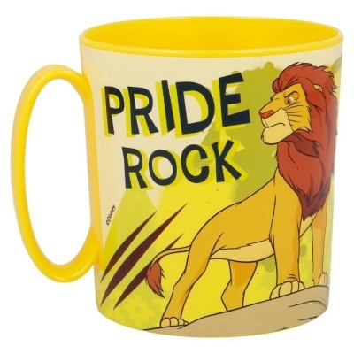 Caneca amarela com imagem do Simba e texto PRIDE ROCK