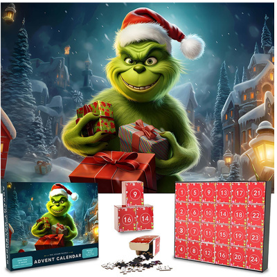 Calendário do Advento puzzle com o Grinch e caixas numeradas para Natal