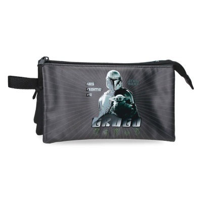 Estojo Star Wars com Mandalorian e Grogu em fundo cinzento