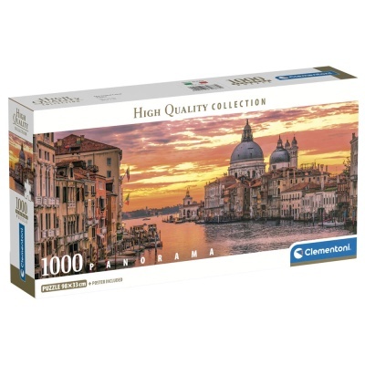 Caixa de puzzle panorâmico de 1000 peças com imagem de cidade ao pôr do sol