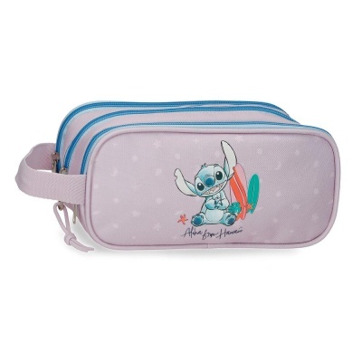 Estojo escolar lilás com estampa Stitch e pranchas de surf