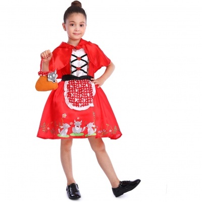 Vestido vermelho fantasia Capuchinho Vermelho para criança com avental e capuz