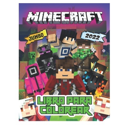 Capa do livro para colorir Minecraft com personagens pixelados e texto em destaque.