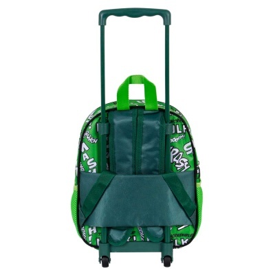 mochila infantil verde com carrinho e rodas