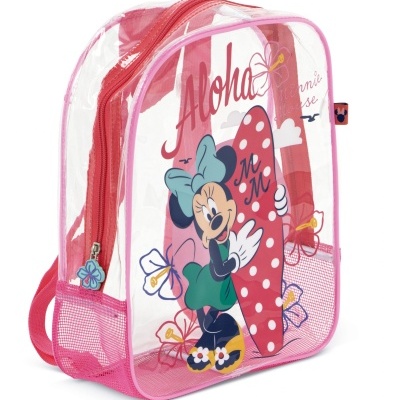 Mochila transparente com estampa da Minnie Mouse e prancha de surf
