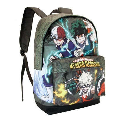 Mochila colorida My Hero Academia com personagens e bolso frontal