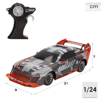 Carro de corrida RC Audi preto e cinza com comando remoto preto