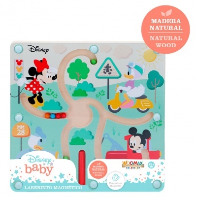 Labirinto magnético Disney Baby em madeira natural com personagens Minnie, Mickey e Daisy.