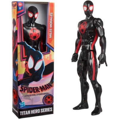 Figura de ação Spider-Man Miles Morales preto e vermelho na caixa colorida