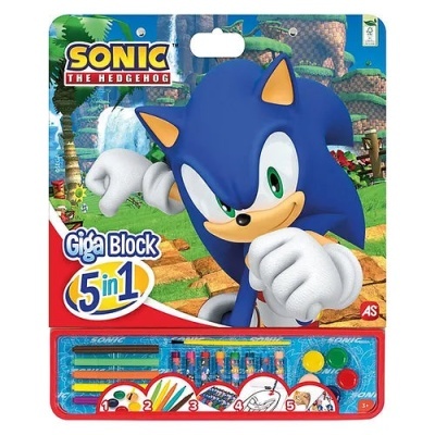 Conjunto de desenho Sonic the Hedgehog 5 em 1 com lápis coloridos e tintas