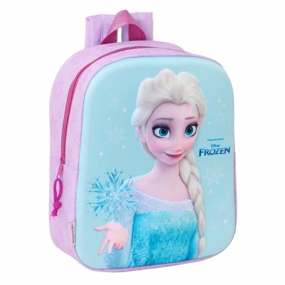 Mochila rosa com personagem Elsa do Frozen em fundo azul