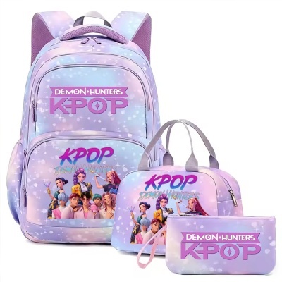 Conjunto de mochila, mala e estojo lilás e azul KPOP Demon Hunters