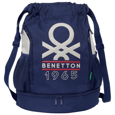 mochila azul escura com logótipo BENETTON 1965