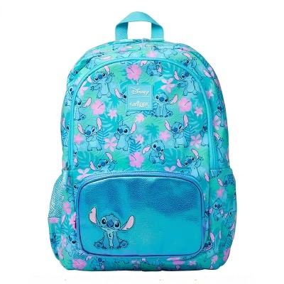 Mochila azul com padrão Stitch da Disney e bolso frontal brilhante azul
