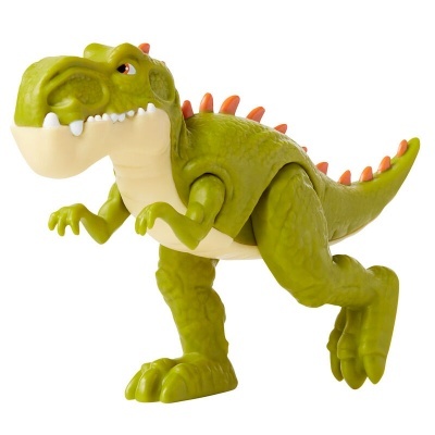 Figura de dinossauro Tyrannosaurus rex verde e creme com espinhos laranja