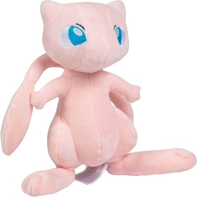 Pelúcia rosa da personagem Mew com olhos azuis