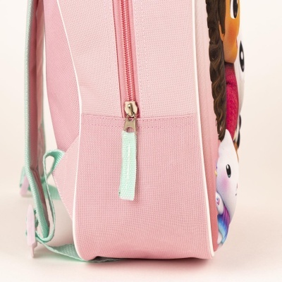 Mochila infantil rosa com fecho e alças azul claro