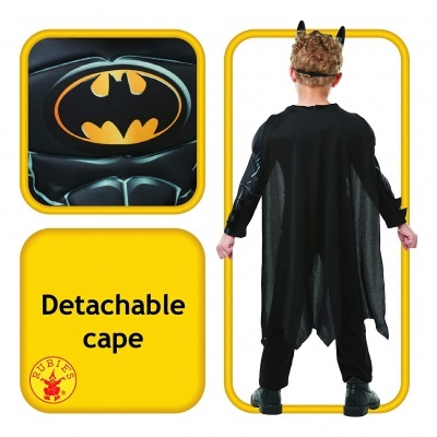 Fato de criança Batman com capa destacável preta e detalhes amarelos