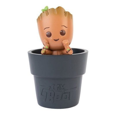 Figura decorativa Baby Groot em vaso castanho escuro