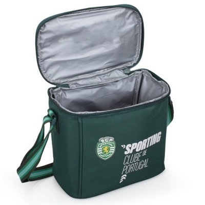 Mala térmica verde do Sporting Clube de Portugal aberta com alça ajustável