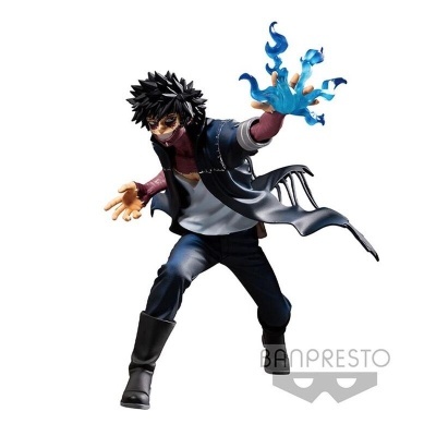 Figura de ação de personagem com cabelo preto e efeitos azuis