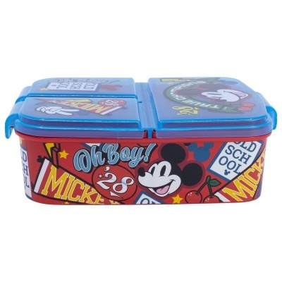 Estojo escolar plástico azul e vermelho com tema do Mickey Mouse.