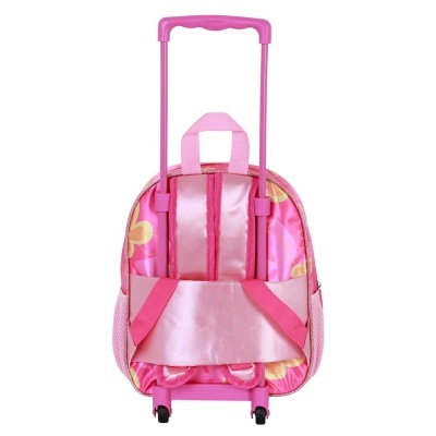 Mala de viagem criança rosa com rodas e puxador retrátil, padrão flores amarelas