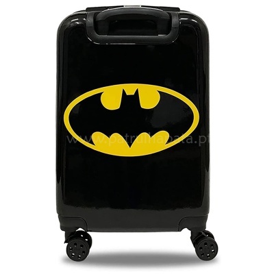 Mala de viagem rígida preta com logotipo amarelo do Batman