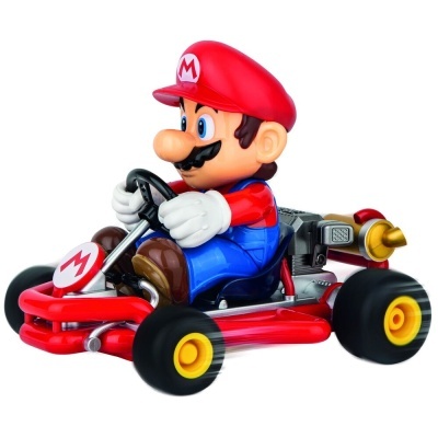 Figura de Mario a conduzir um kart vermelho em fundo branco