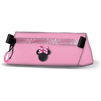 Estojo rosa com cabeça da Minnie e fecho de correr