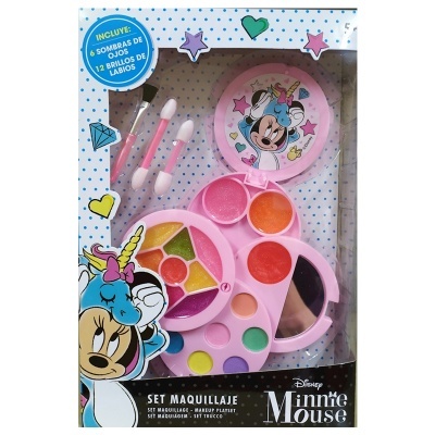 Set de maquilhagem Disney Minnie Mouse com sombras coloridas e brilhos de lábios em caixa