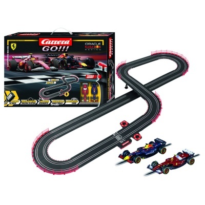 Pista de corrida de slot Carrera GO!!! com carros de Fórmula 1 e caixa do produto