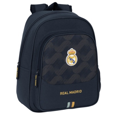Mochila preta do Real Madrid com logótipo e texto frontal