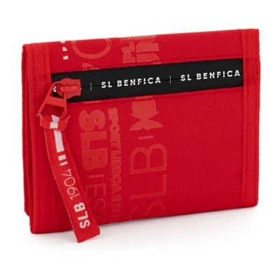 Carteira vermelha SL Benfica com fecho e texto preto e branco