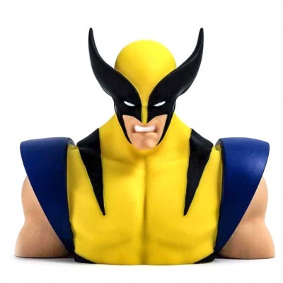 Busto de super-herói com máscara preta, amarelo e azul escuro