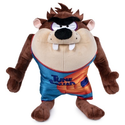 Boneco de peluche do personagem Taz com fato azul e vermelho e texto Tune Squad