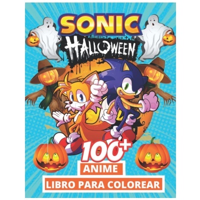 Capa de livro Sonic Halloween para colorir com personagens e abóboras