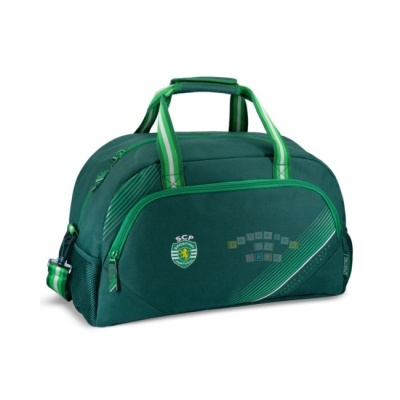 Mala de desporto verde escura com alças e logotipo do SCP