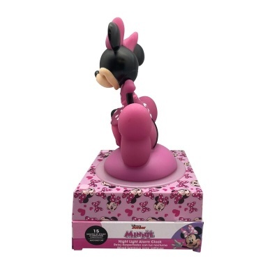 Relógio despertador Night Light Minnie rosa em caixa decorada com padrões da Minnie