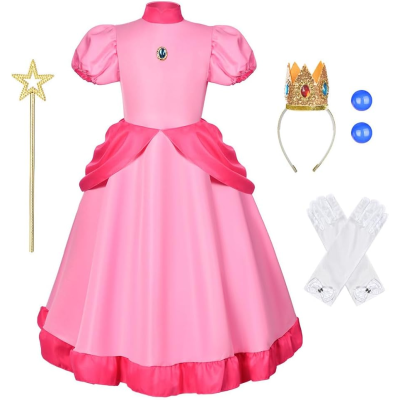 Vestido cor-de-rosa para criança com acessórios de princesa