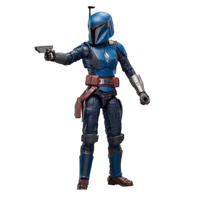 Figura de ação de soldado com armadura azul e capacete segurando pistola