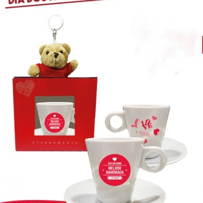 Conjunto chávena de café com ursinho e caixa para Dia dos Namorados