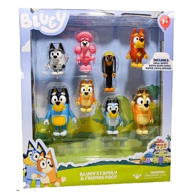 Pack de brinquedos Bluey com várias figuras coloridas