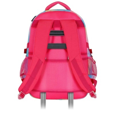 Mochila rosa com alças acolchoadas e tecido de malha nas costas