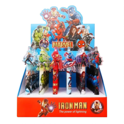 Expositor de canetas Marvel com personagens e texto IRON MAN The power of lightning